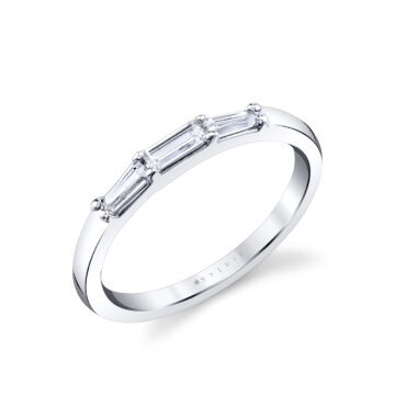 White Gold Three Stone Prong Set Baguette Wedding Ring - Nicolette