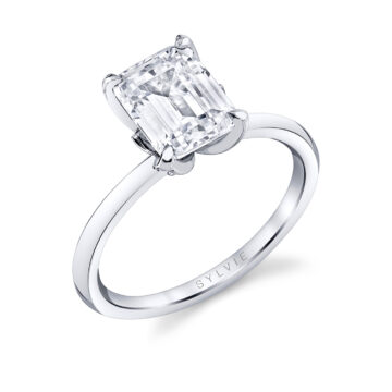 White Gold Tulira Emerald Cut Solitaire Diamond Petal Prong Engagement Ring - Shay