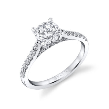 White Gold Round Cut Classic Diamond Bridge Engagement Ring - Landry