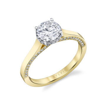 White Gold Round Cut Diamond Profile Hidden Halo Engagement Ring - Sawyer