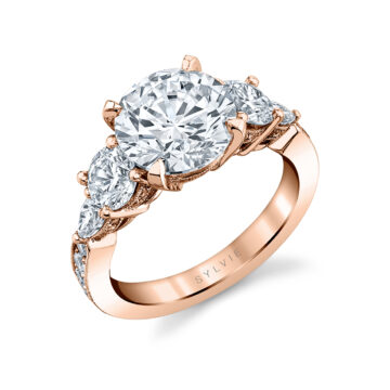 White Gold Round Cut Three Stone Engagement Ring - Camryn