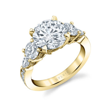 White Gold Round Cut Three Stone Engagement Ring - Camryn