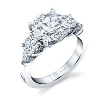 White Gold Round Cut Five Stone Engagement Ring - Dorothy