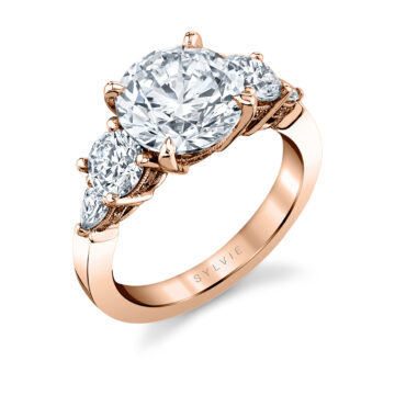 White Gold Round Cut Five Stone Engagement Ring - Dorothy