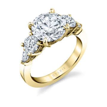 White Gold Round Cut Five Stone Engagement Ring - Dorothy