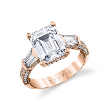 White Gold Emerald Cut Three Stone Engagement Ring - Alexis