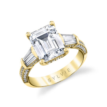 White Gold Emerald Cut Three Stone Engagement Ring - Alexis