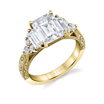 Emerald Cut Three Stone Modern Vintage Engagement Ring - Alexa