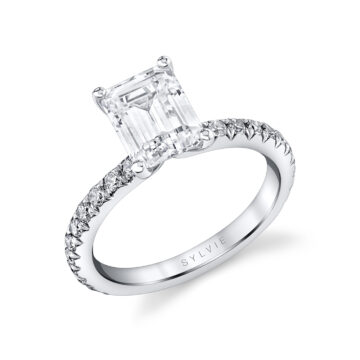 White Gold Emerald Cut Classic Engagement Ring - Vanessa