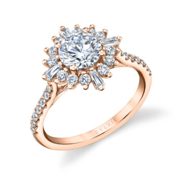 White Gold Round Cut Floral Halo Engagement Ring - Aspen