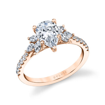 White Gold Pear Cut Classic Engagement Ring with Side Stones - Bethany