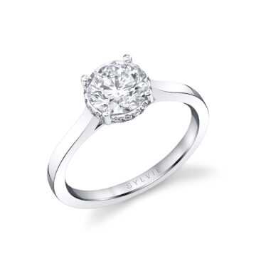 White Gold Round Cut Solitaire Hidden Halo Engagement Ring - Camden