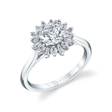 Round Cut Floral Halo Engagement Ring - Addyson