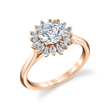 White Gold Round Cut Floral Halo Engagement Ring - Addyson