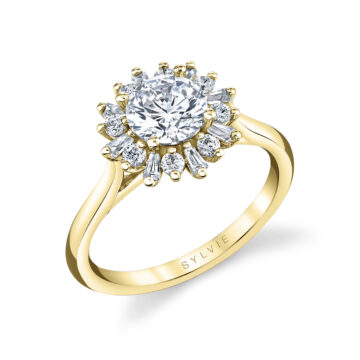 White Gold Round Cut Floral Halo Engagement Ring - Addyson