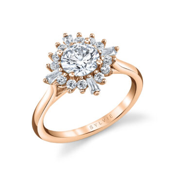 White Gold Round Cut Floral Halo Engagement Ring - Ariah