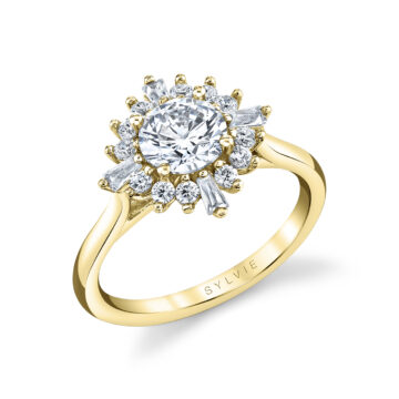 White Gold Round Cut Floral Halo Engagement Ring - Ariah