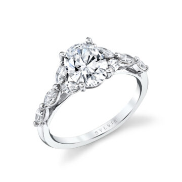 White Gold Oval Cut Multi Marquise Engagement Ring - Berkley