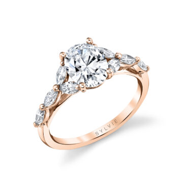 White Gold Oval Cut Multi Marquise Engagement Ring - Berkley