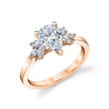 White Gold Pear Cut Multi Side Stone Engagement Ring - Darby