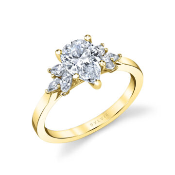 White Gold Pear Cut Multi Side Stone Engagement Ring - Darby