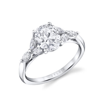 White Gold Oval Cut Multi Marquise Engagement Ring - Dawsyn