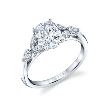 White Gold Oval Cut Multi Side Stone Engagement Ring - Daylin