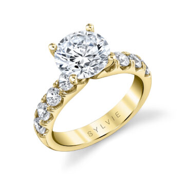 White Gold Round Cut Thick Band Classic Engagement Ring - Dariana