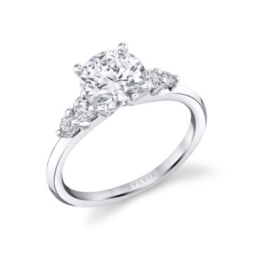 White Gold Round Cut Multi Side Stone Engagement Ring - Daria