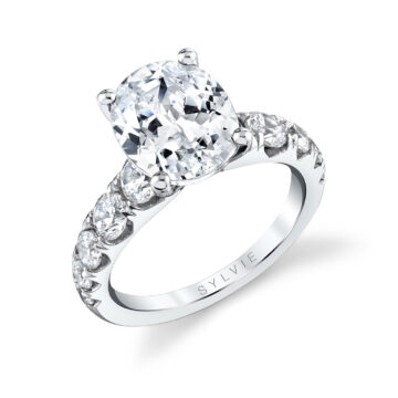 White Gold Oval Cut Thick Classic Engagement Ring - Darla