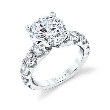 White Gold Round Cut Thick Classic Engagement Ring - Darlene