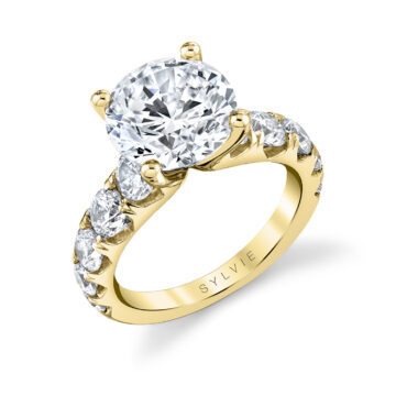 White Gold Round Cut Thick Classic Engagement Ring - Darlene