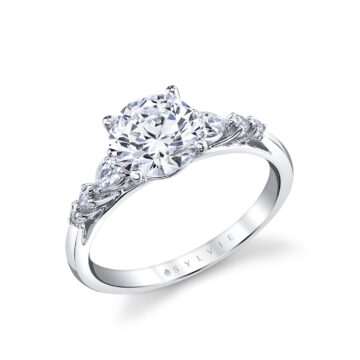 White Gold Round Cut Multi Side Stone Engagement Ring - Galena