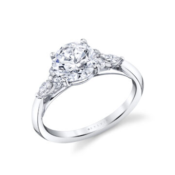 White Gold Round Cut Multi Side Stone Engagement Ring - Linnea