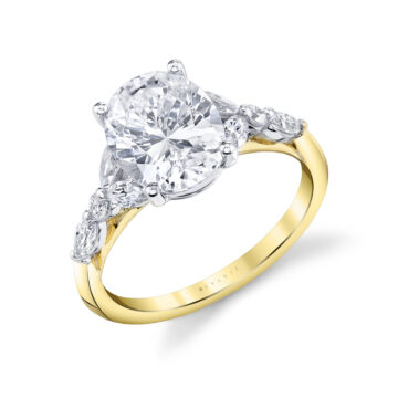 White Gold Oval Cut Two Tone Multi Stone Engagement Ring - Selina