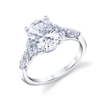 White Gold Oval Cut Two Tone Multi Stone Engagement Ring - Selina