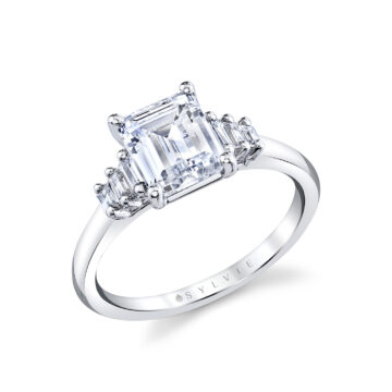 White Gold Emerald Cut Seven Stone Engagement Ring - Willa