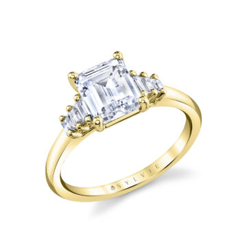 White Gold Emerald Cut Seven Stone Engagement Ring - Willa