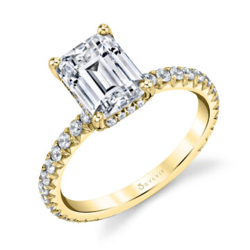 White Gold Emerald Cut Classic Hidden Halo Engagement Ring - Perri