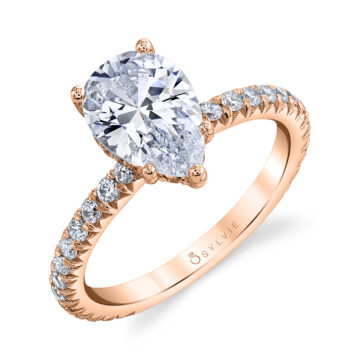 White Gold Pear Cut Classic Hidden Halo Engagement Ring - Perri