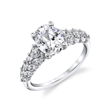 White Gold Tulira Flared Marquise Floral Inspired Engagement Ring - Camellia