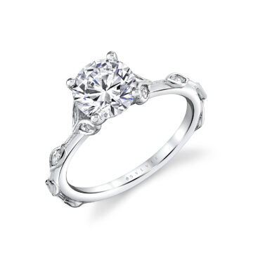 White Gold Tulira Diamond Petal and Leaf Engagement Ring - Paloma