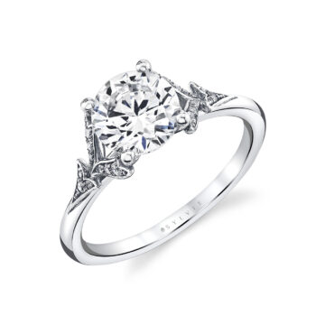 White Gold Tulira Leaf Inspired Engagement Ring - Sage