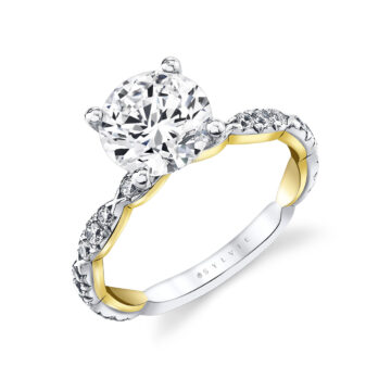 Yellow Gold Iconelle Two Tone Pinched Engagement Ring - Josephine