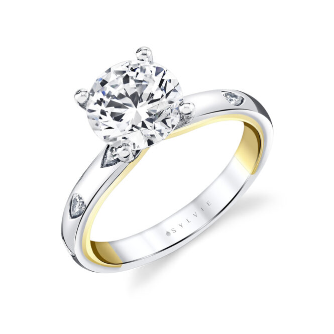 two tone flush set pear wedding ring