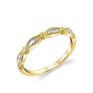 Yellow Gold Tulira Leaf Marquise Diamond Wedding Ring