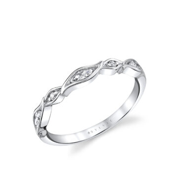 White Gold Tulira Alternating Diamond Leaf Wedding Ring