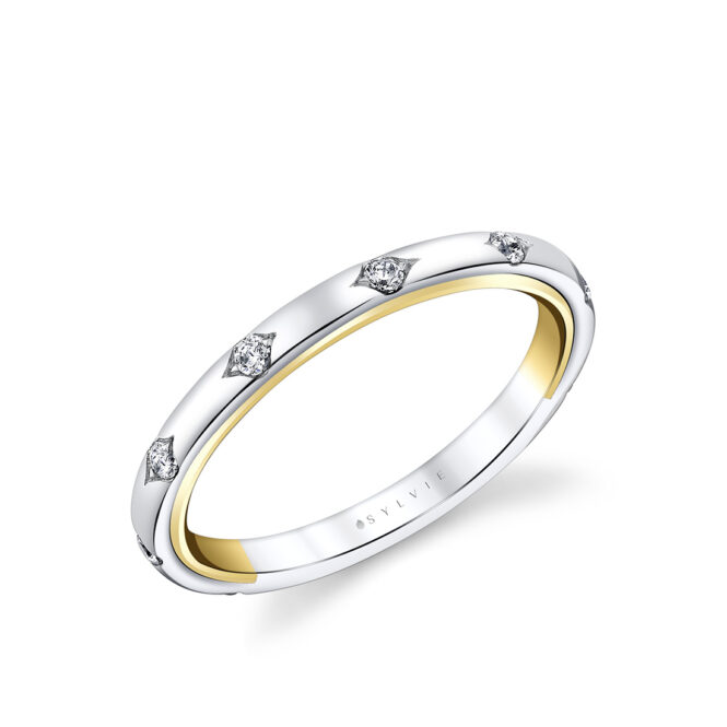 two tone flush set wedding ring