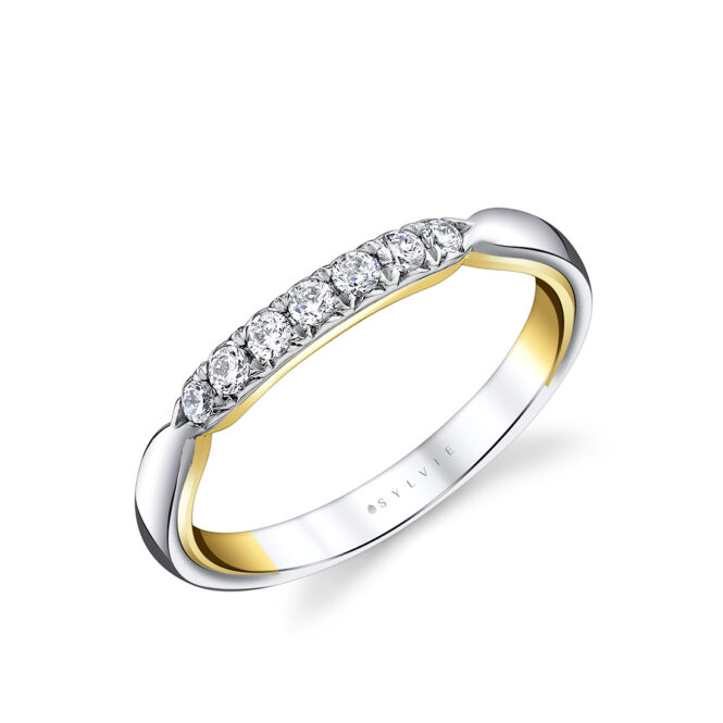 quarterway pinch two tone wedding ring