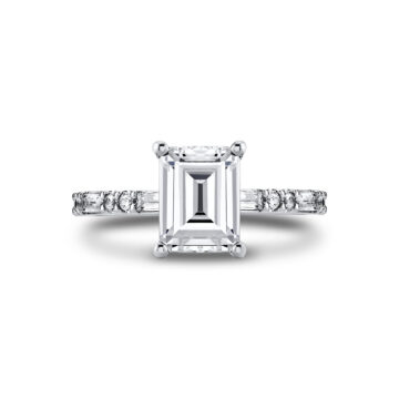 White Gold Emerald Cut Alternating Diamond and Baguette Engagement Ring - Tessa